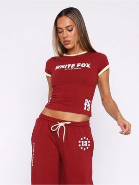White Fox Boutique - Full Schedule Baby Tee (Burgundy)